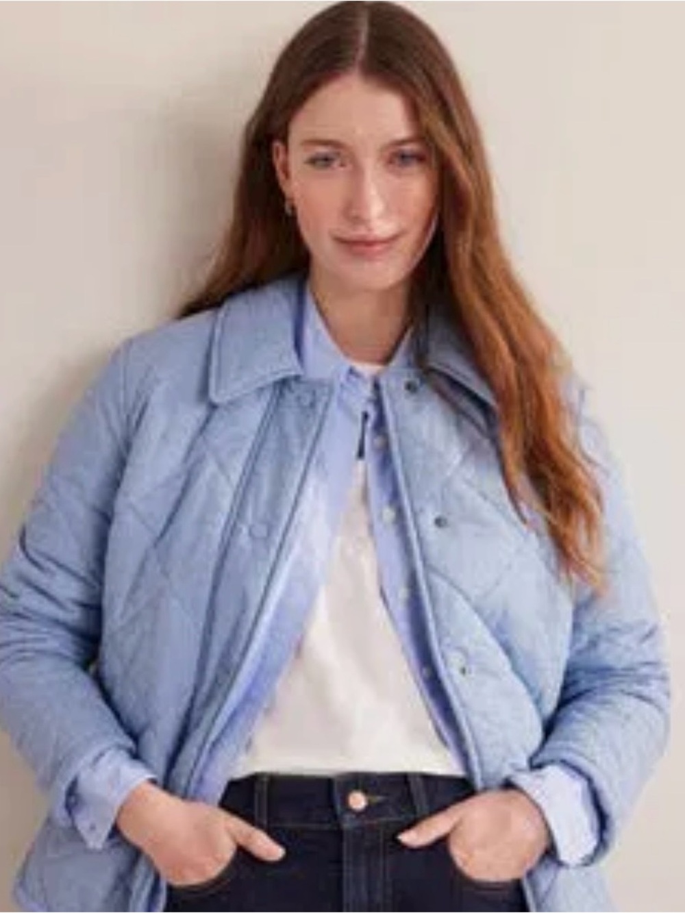 Boden Borderie Light Blue Quilted Puffer Jacket